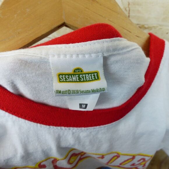 Sesame Street Cookie Monster Munchies Ringer T-Shirt Women M White Red Retro - Picture 7 of 9